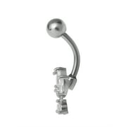Womens Silver-tone Stainless Steel Belly Button Piercing Cubic Zirconia Stones