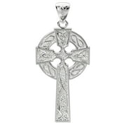 US Jewels Men's XL 925 Sterling Silver 58mm Irish Celtic Knot Cross Polished Finish Pendant Necklace, 58mm