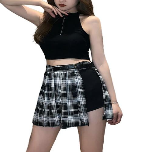 Women's Basic Versatile Flared Casual Mini Skater Skirt High Waisted School  Goth Punk Black Skirt Harajuku