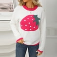 thumbnail image 2 of Levmjia Womens Sweater Knit Tops Cable Knit Pullover Contrast Color Strawberry Printing Long Sleeve Round Neck Winter Casual Comfortable Soft Warm Cozy, 2 of 9