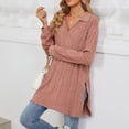thumbnail image 4 of XFLWAM Long Sleeve Shirts for Women Lightweight V Neck Tunic Tops Ribbed Knit Loose Fit Fall Sweatshirt Casual Side Slit Pullover Shirts Watermelon Red S, 4 of 8