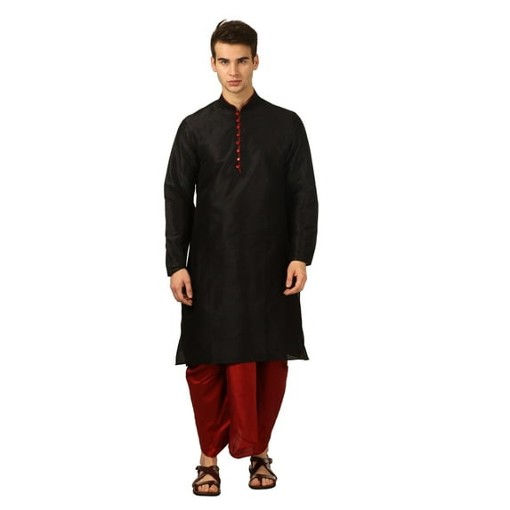 Mens Handmade Art Silk Loop Button Designer Kurta Dhoti Set/Mens Indian Sherwani
