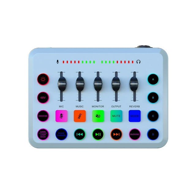 yeacher F11 Pro Live Streaming Audio Mixer with 48V Phantom Power, Dual XLR Mic Inputs, 4 Custom Sound Effects, RGB Lighting, and Noise Reduction for PC, Mobile, and Gaming - White