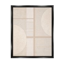 Stupell Industries Beige Circular Geometric Abstract Painting Black Floater Framed Canvas Art Print Wall Art, 25 x 31