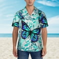 thumbnail image 4 of Balery Blue Floral with Butterflies Print Men's Hawaiian Shirts Short Sleeve Beach Shirt Relaxed Fit Vacation Button Down Shirts-Large, 4 of 9