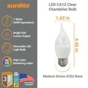 Sunlite LED CA12 Clear Chandelier Light Bulb, 7 Watts (60W Equivalent), 500 Lumens, Dimmable, Medium E26 Base, Title-20 Compliant, 90 CRI, ETL Listed, 2700K Soft White, 6 Pack
