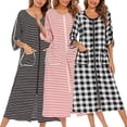 thumbnail image 3 of Minnieouse Camisones de mujer Batas con cremallera de casa de verano Albornoz con bolsillos Hogar Hotel Dormitorio Ropa de dormir Mujer Damas Pijama Tartán Minnieouse AP016562-03, 3 of 6