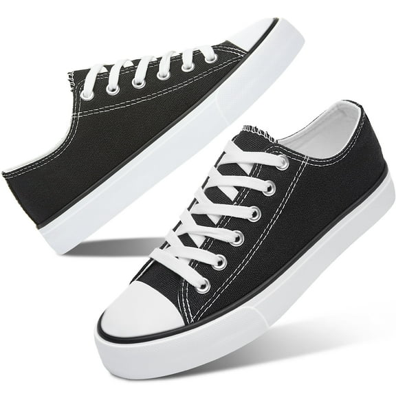 AOMAIS Womens Canvas Fashion Sneakers Classic Low Top Fabric Shoes Casual Walking Canvas Flats Cute Lace Up Tennis Shoes for Lady(Black US9)