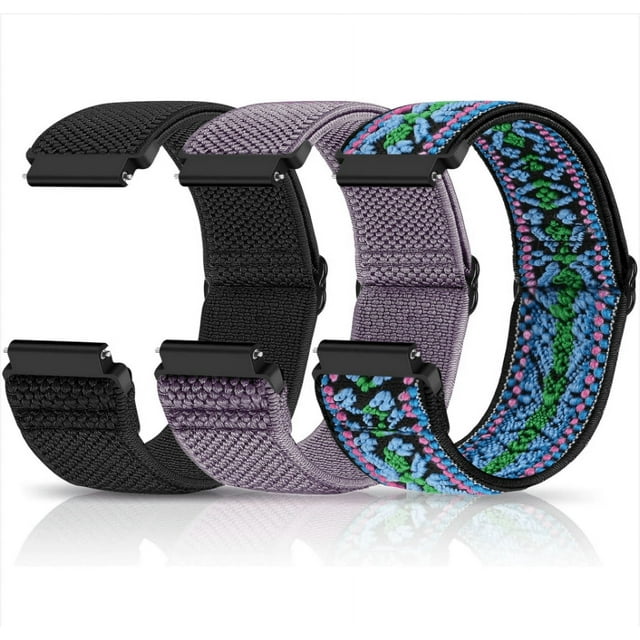KOMI 3 Pack Compatible with 16mm 18mm 19mm 20mm 22mm Watch Bands Quick Release Replacement Wristband,Adjustable Stretchy Nylon Solo Loop Straps Fabric Braided Sport Elastic Bands for Men Women