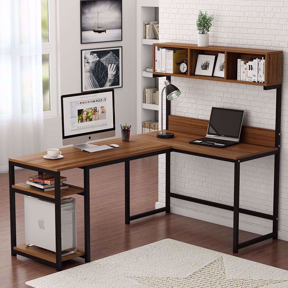 Tribesigns L Shaped Desk With Hutch 68, Wood L Shaped Desk With Storage
