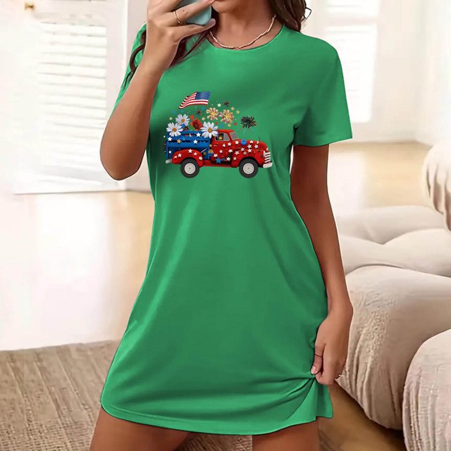 Camisón corto de talla grande para mujer, camisón de manga corta con estampado de pecho a la moda, camisón para mujer