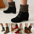 thumbnail image 6 of Dress Combat Boots for Women with Hidden High Heels Vintage Fall Winter Suede Knit Wedge Mid Calf Ankle Booties, 6 of 7