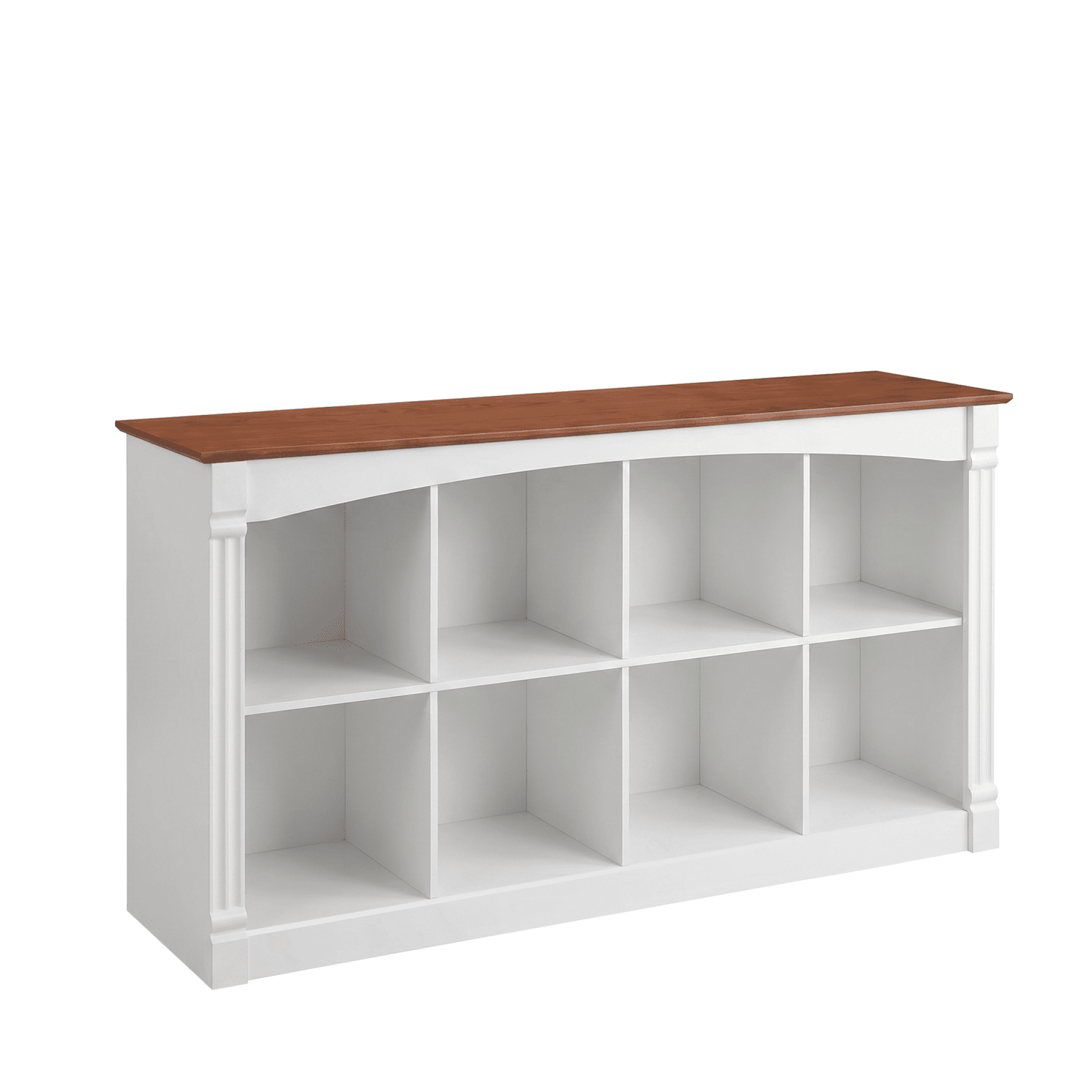 Leumius 8-Cube Storage Organizer, Two-Tone Wood 2-Tier Cube Bookcase with Decorative Moldings, Horizontal Open Cubby Display Shelf Unit, Low Bookshelf Console Table for Living Room, Bedroom, Office