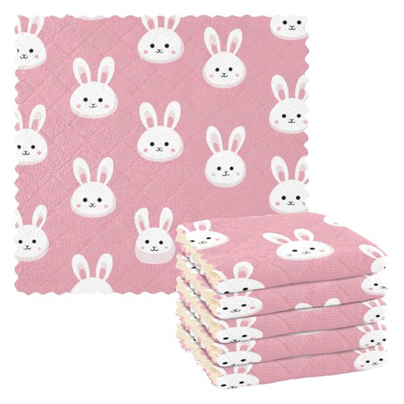 6 Pieces of Kitchen Towels 11x11Inch Kitchen Dish Cloths Kitchen Dish Towels Reuseable Cleaning Cloths White Rabbits
