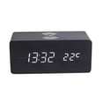 thumbnail image 1 of Reloj despertador digital de madera Pantalla LED electrónica de tiempo para dormitorio Carga inalámb Tomshoo Negro, 1 of 7