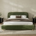 thumbnail image 2 of Queen Size Platform Bed with Plush Velvet Fabric, Curved Thick Padded Headboard, Upholstered Bed Frame with Wood Slats for Bedroom, Olive Green, 2 of 11