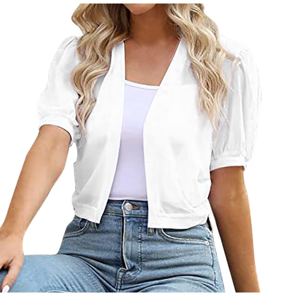 Gfyviroh Soft Cardigan for Women Lightweight Short Sleeve Chiffon Shrug Open Front Summer Cropped Layering Cardigan