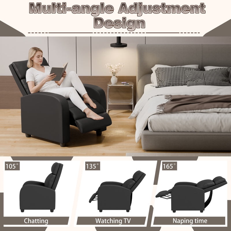 Vineego PU Leather Recliner Chair - Adjustable Backrest, Ergonomic Support & Compact Design for Living Room,Black