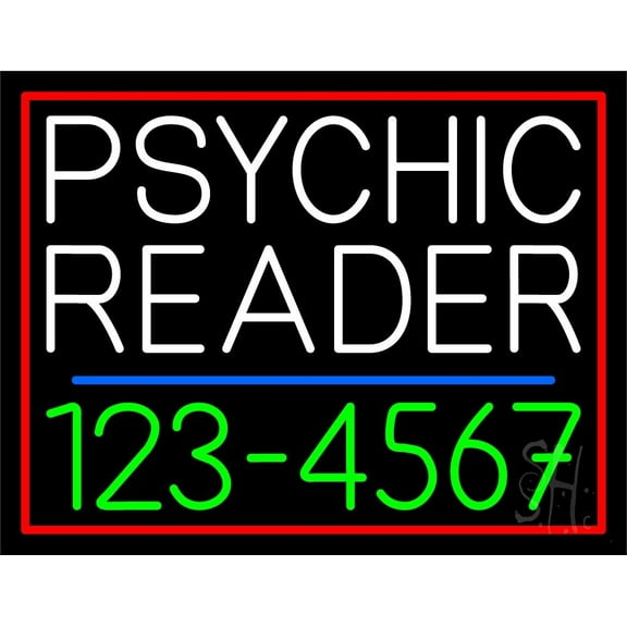 Green Psychic Reader With Phone Number LED Neon Sign 15" Tall x 19" Wide - inches Black Square Cut Acrylic Backing, with Dimmer - Bright and Premium built indoor LED Neon Sign for Storefront.