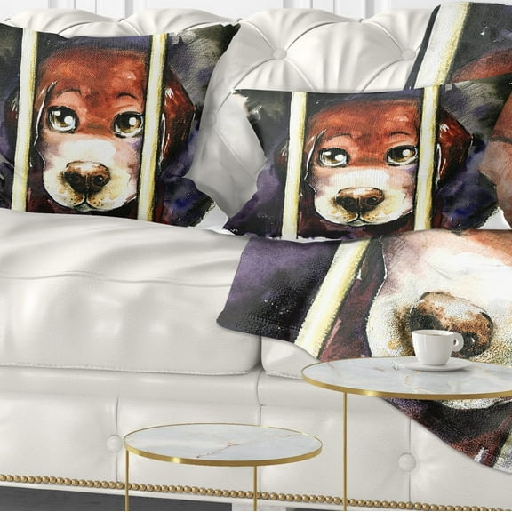 Designart Sad Dog in Animal Shelter - Abstract Throw Pillow - 12x20