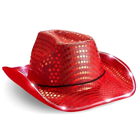 TELOLY Cowboy Hat, Interactive LED Cowgirl Hat with Color-Changing Lights, Metallic Sequin Safari Hat for Festive Flair, Felt Cowboy Hat