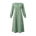 thumbnail image 4 of Wdfiry Women's Cotton Linen Dress Solid Color Notched Neck Puff Sleeve Dress Plus Size Loose 3/4 Sleeve Midi Dresses, 4 of 4