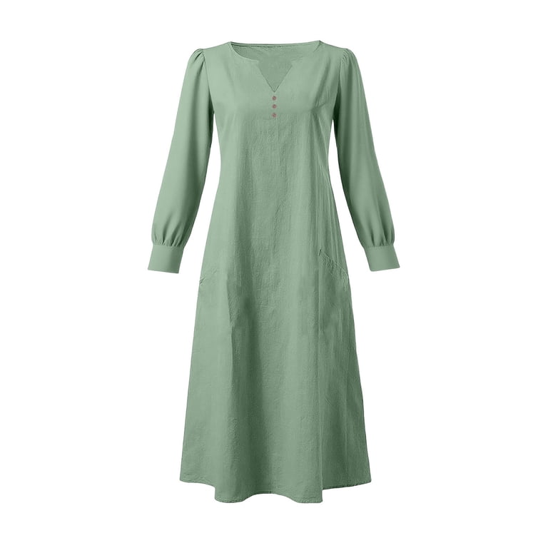 cotton fall dresses for women Generic Fall Dresses for Women 2024 Casual Trendy Cotton Linen Plus Size Long Sleeve Front Button Down Lapel Collar Tunic Shirt Shift Midi Tshirt Dress with Pockets, Small at Amazon Women's Clothing