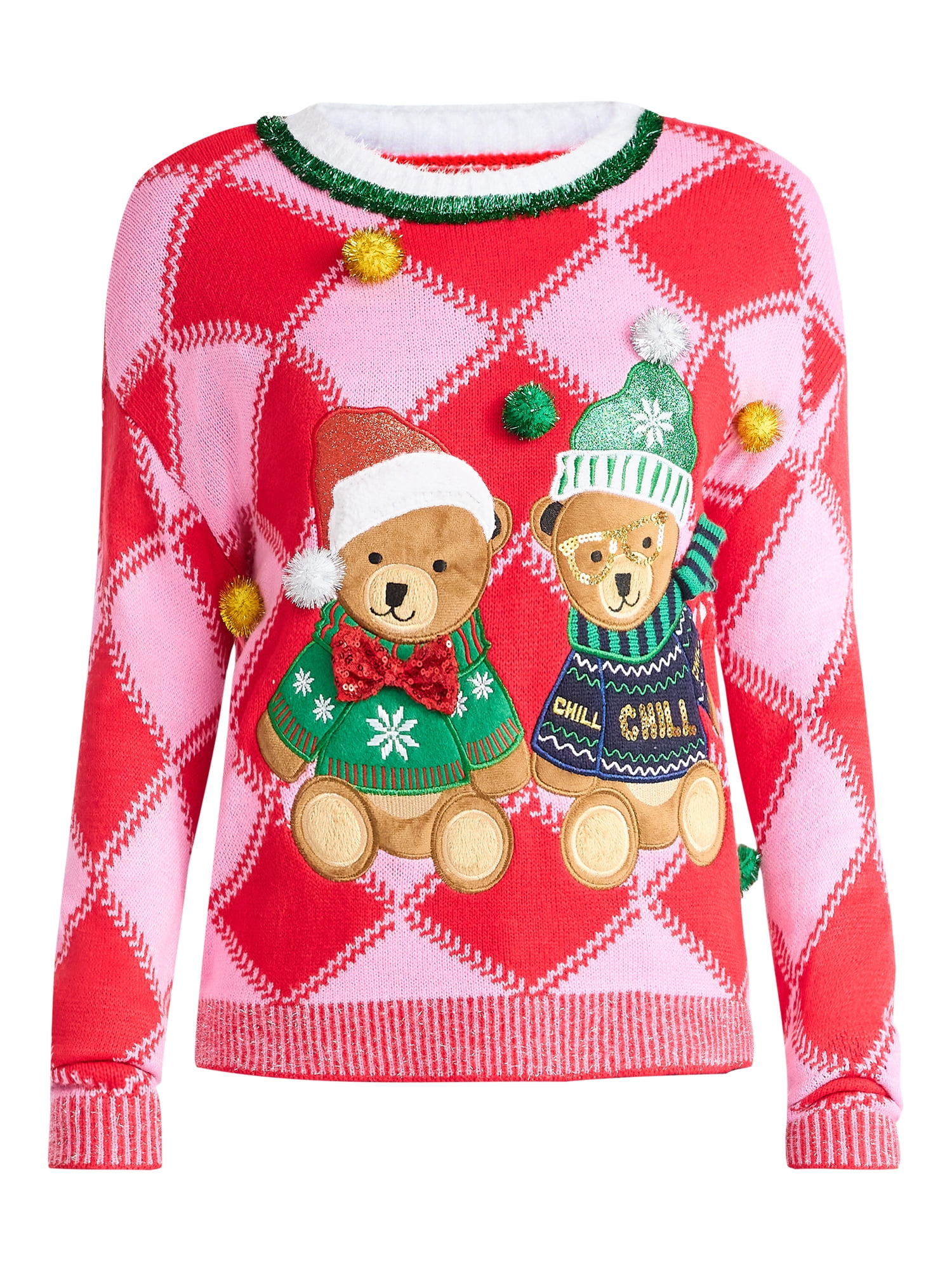 Holiday Time Women's Embellished Pullover Christmas Sweater, Midweight, Sizes XXS-XXXL