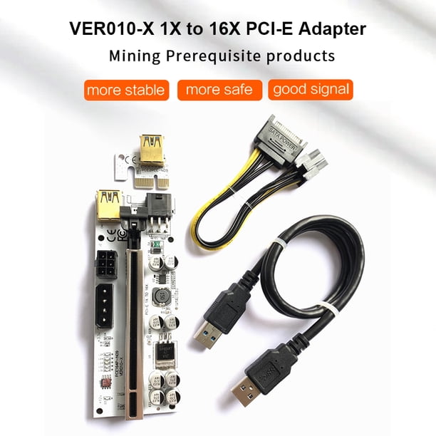 VER010-X PCIE Riser 1X a 16X Extender USB 3.0 Cable para Minería (Negro ...