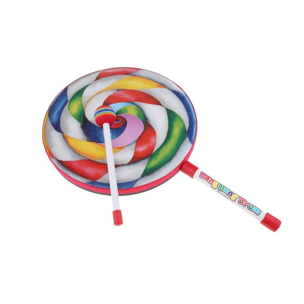 Tambor de forma con mazo de colores del arco iris, instrumentos musicales rítmicos para bebés y niños 10 pulgadas