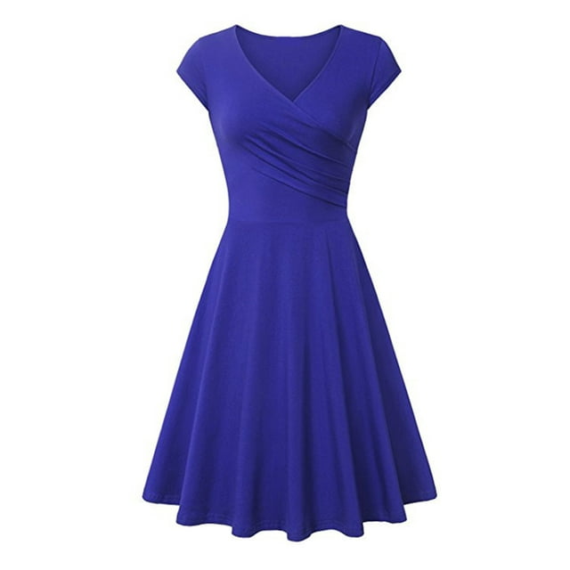 QIPOPIQ Robes pour Femmes Robe Smockée à Étages Manches Courtes Robes Décontractées Couleur Robe Midi d'Été Décontractée Robes Robe à Col en V Ample Offres 2023