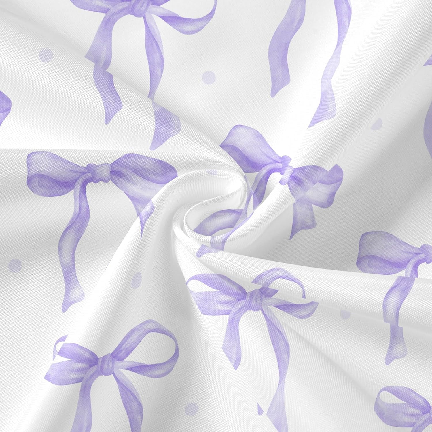 Cute Bow Shower Curtain, Lavender Aesthetic Bowknot Shower Curtain for Bathroom, Modern Minimalist White Waterproof Fabric Shower Curtain Set