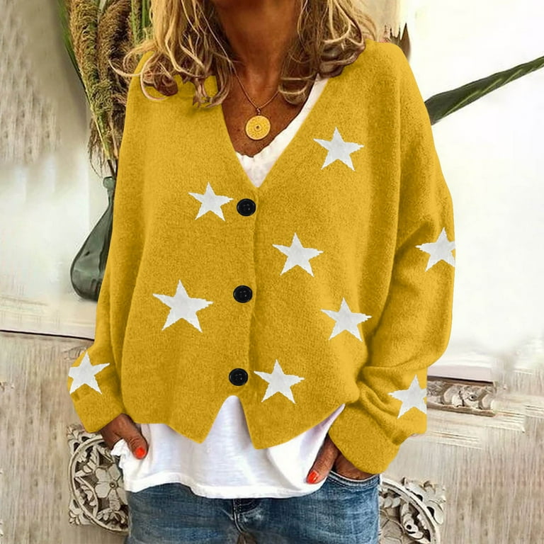 Gnurob Cardigan Sweaters for Women Star Printed Coats Buttons