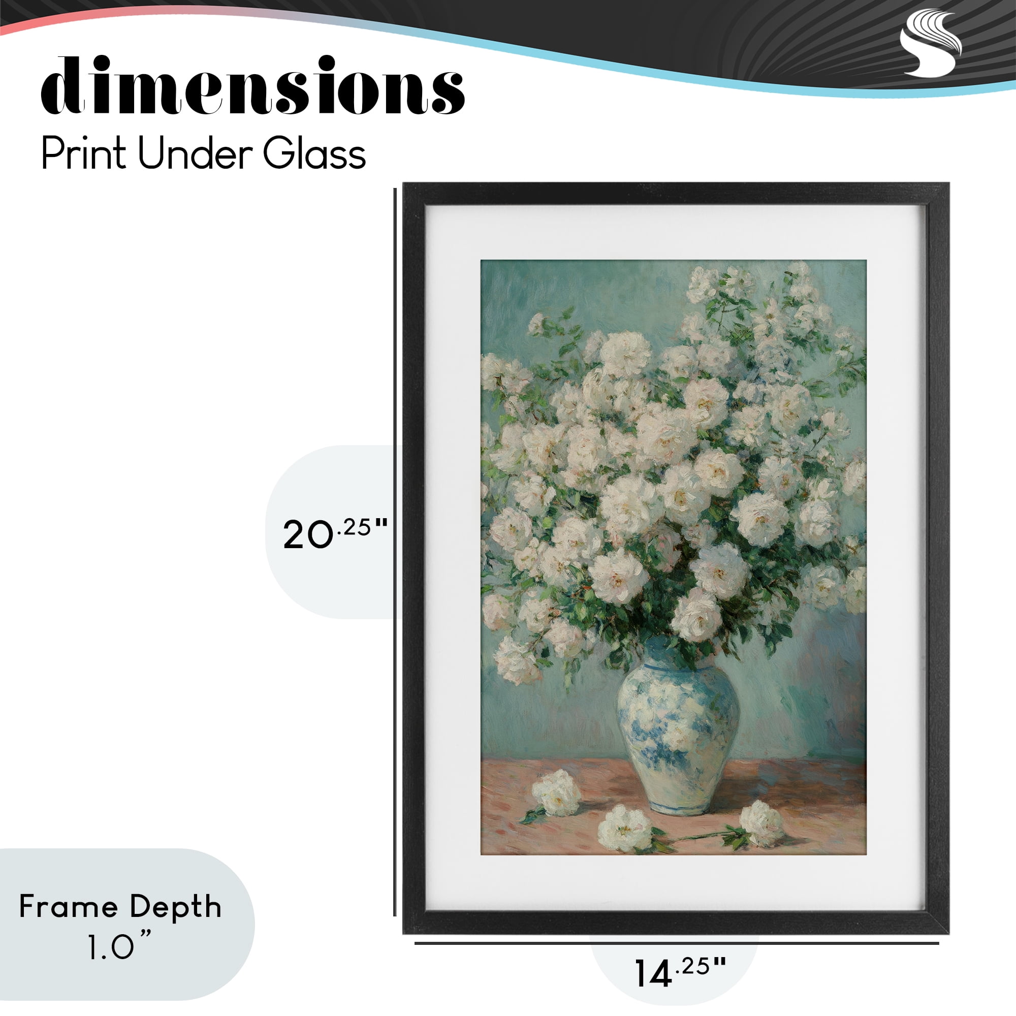 Stupell Industries Lush Bouquet of White Roses Black Framed Print Under Glass, design by Petal Prints Design