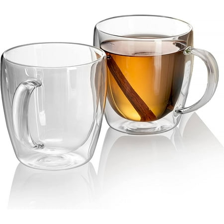 

Furmaware Insulated Glass 5oz Coffee Mugs Double Walled Cups With Handle Perfect For Coffee Espresso Latte Lungo Or Tea Hot/Cold Tough Glassware Contemporary Demitasse Set of 2