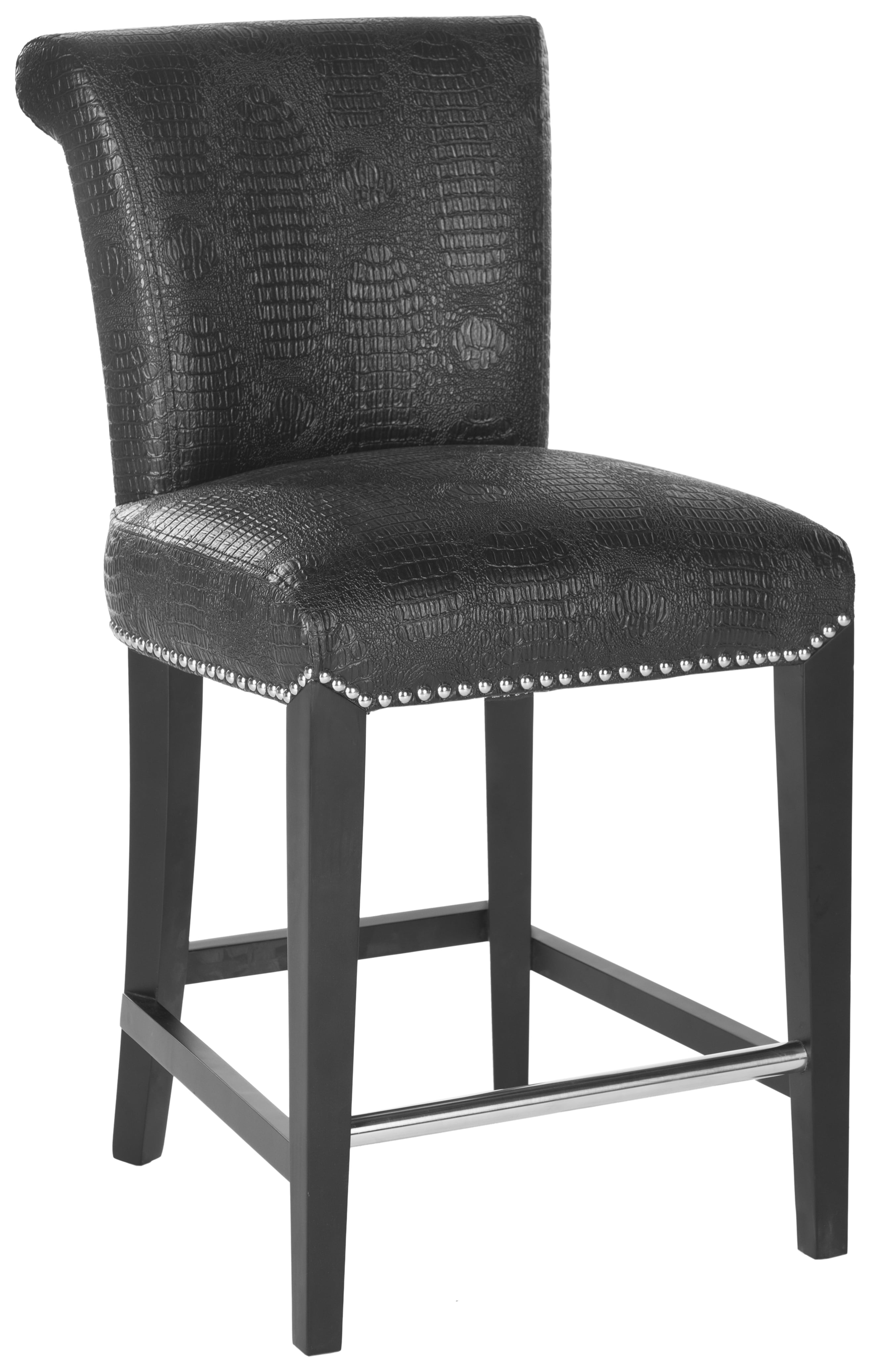 SAFAVIEH Seth Contemporary Curved Back Counter Stool with Footrest, Black Crocodile