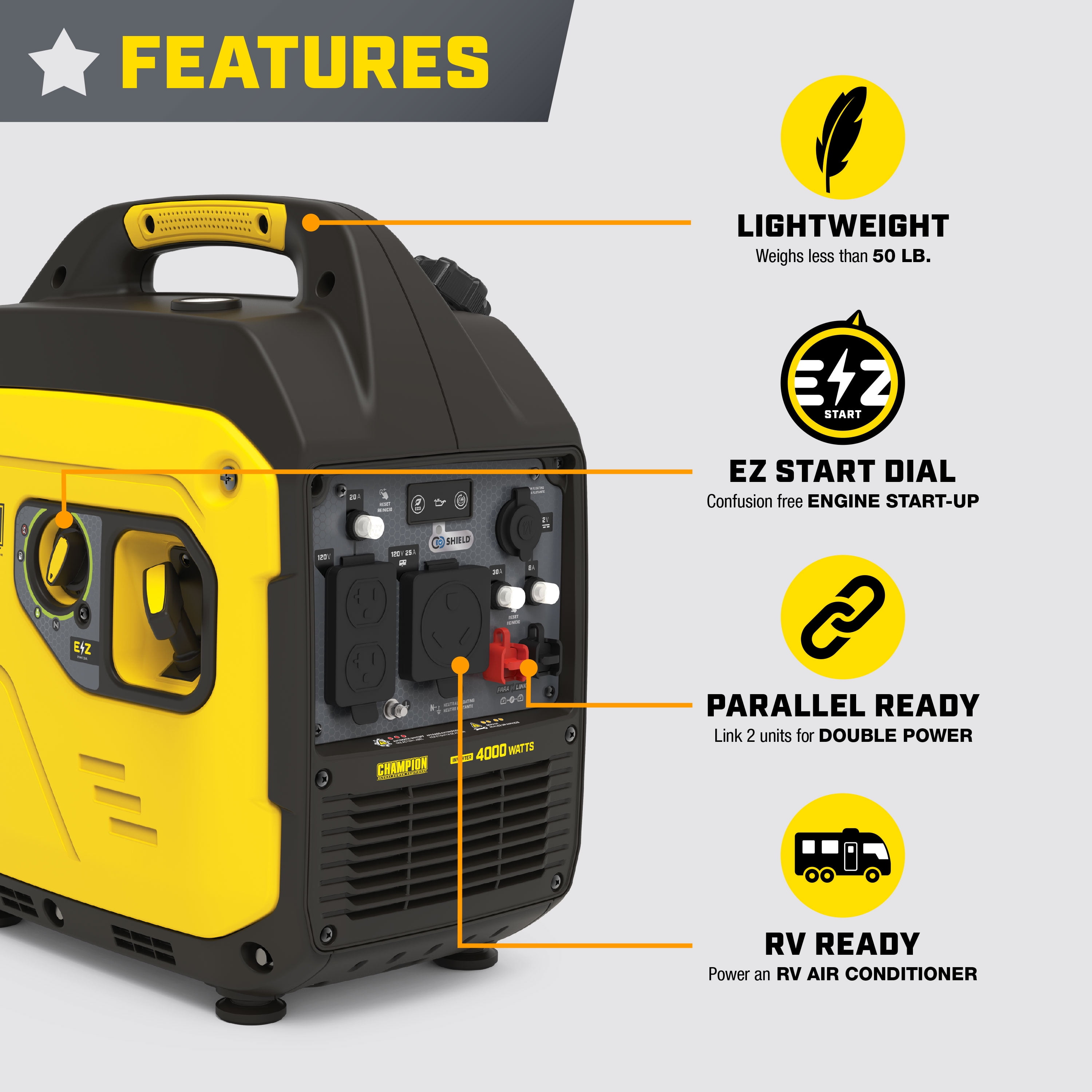 Champion Power Equipment 4000-Watt RV Ready Portable Inverter Generator with Quiet Technology and CO Shield