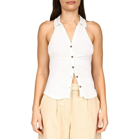 Sanctuary Women's Ruching Racerback Button Down Dreamgirl Top XS White B4HP