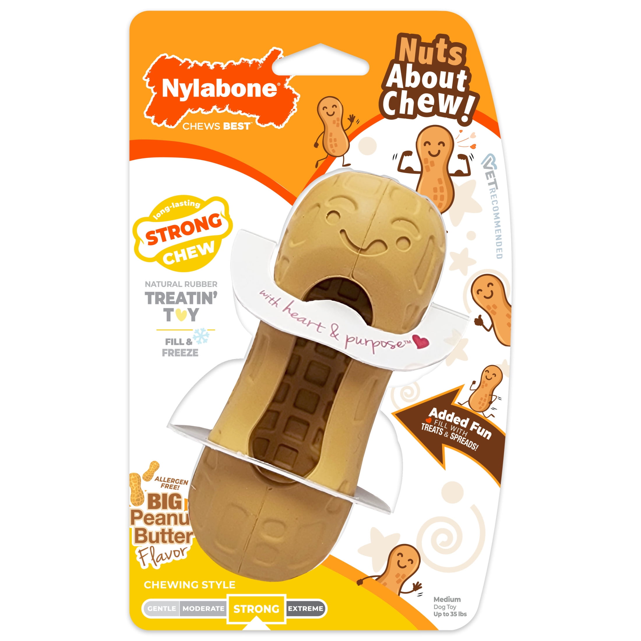 (3 pack) Nylabone Strong Chew Fillable Peanut Dog Treat Toy, Dog Toy, Peanut Butter Flavor, Medium