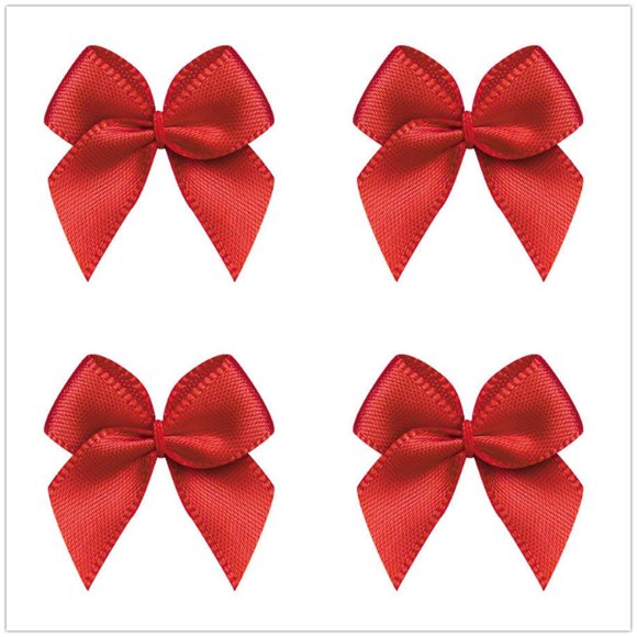 VIVIQUEN 50pcs Mini Satin Ribbon Bows Ribbon Flowers 25mm x 26mm Appliques DIY Craft for Sewing, Scrapbooking, Wedding, Gift (Poppy red)