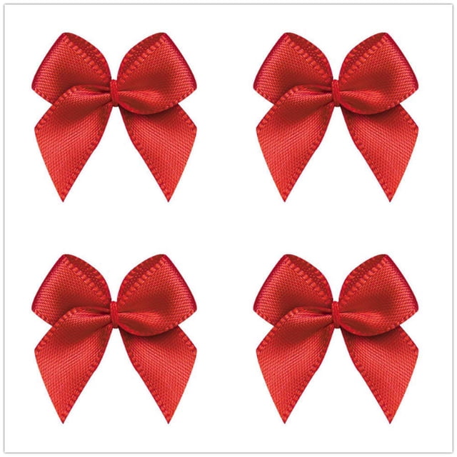 VIVIQUEN 50pcs Mini Satin Ribbon Bows Ribbon Flowers 25mm x 26mm Appliques DIY Craft for Sewing, Scrapbooking, Wedding, Gift (Poppy red)