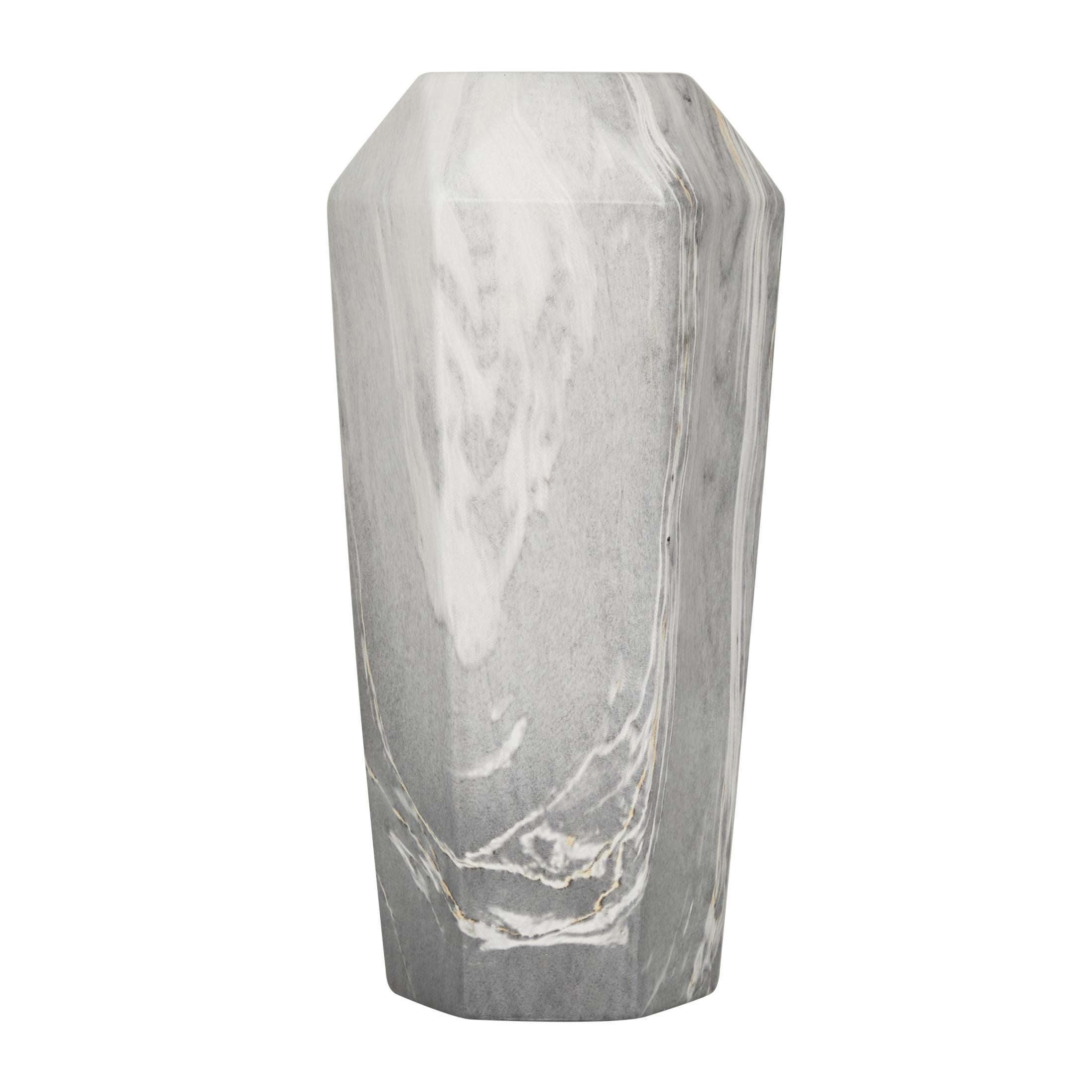 DecMode 14" Faux Marble Black Ceramic Vase