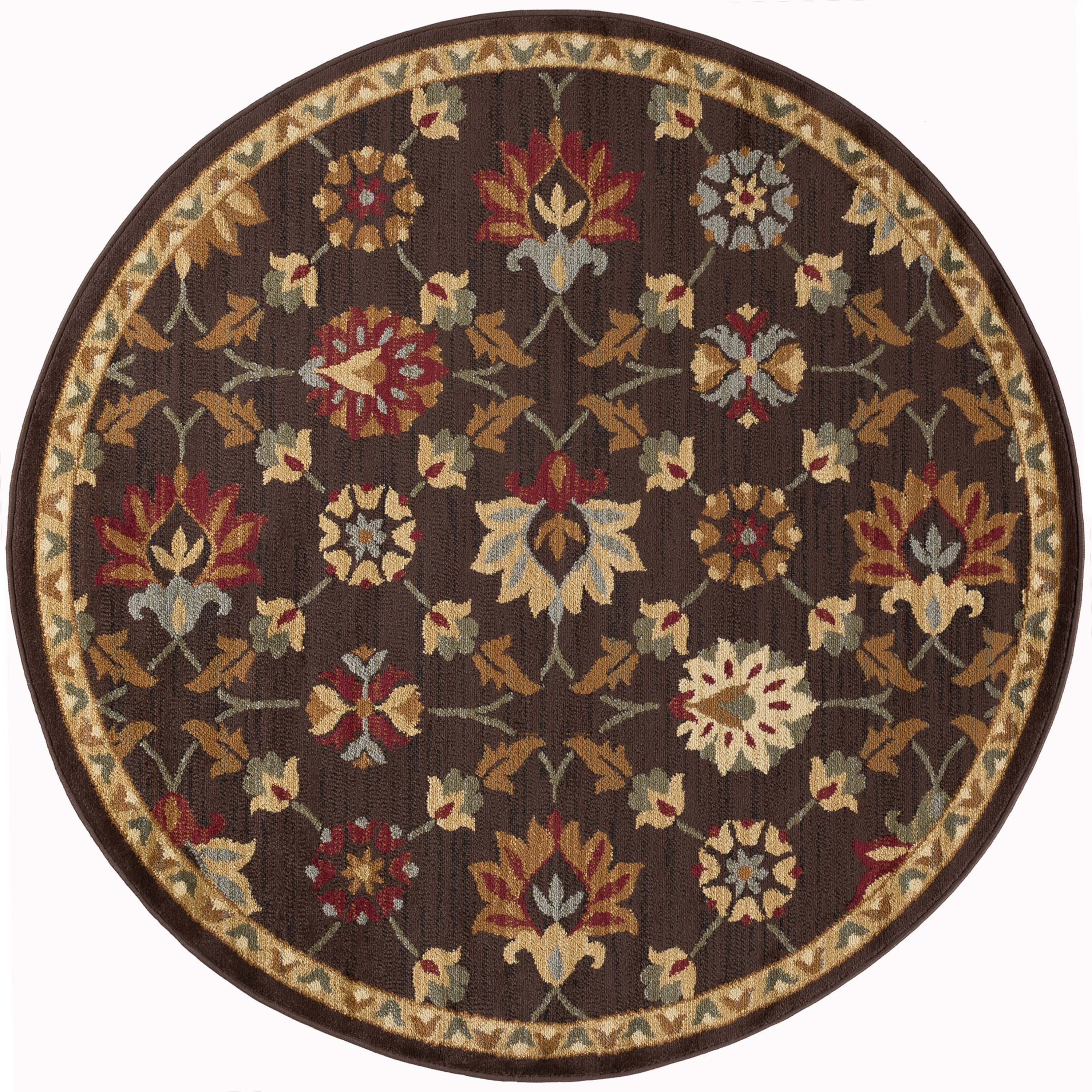 Elegance Transitional 8' Round Brown and Red Polypropylene Indoor Area Rug
