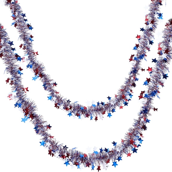 HOOWIFFY 2pcs Multi Color Patriotic Tinsel Garland for Independence Day Decor Perfect for Home Party Supplies 72 inches