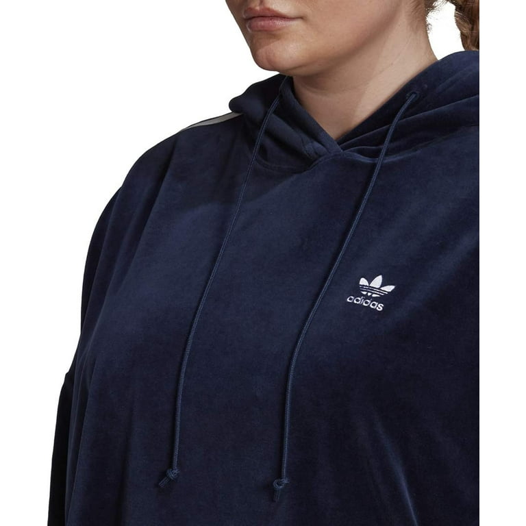 adidas Originals Womens Velour Cropped Hoodie Navy 2X