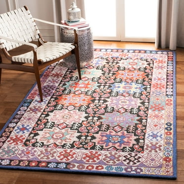 SAFAVIEH Bellagio Alvena Floral Bordered Wool Area Rug, Charcoal/Ivory, 6' x 9'