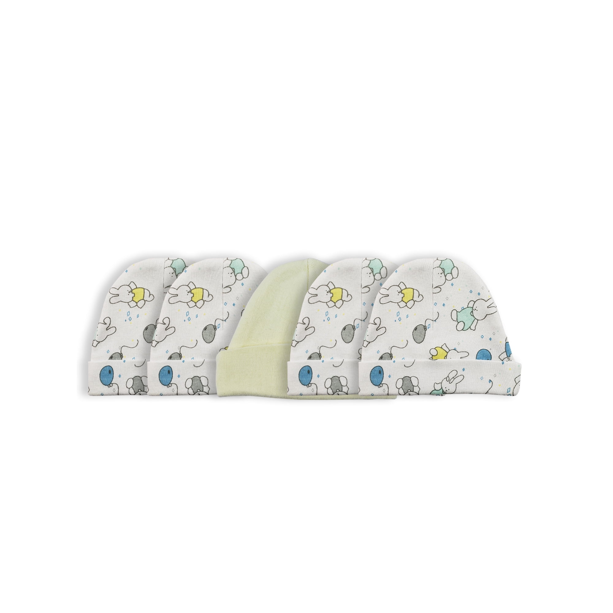 LS-0518 Baby Cap, Yellow & Print - One Size - 5 per Pack