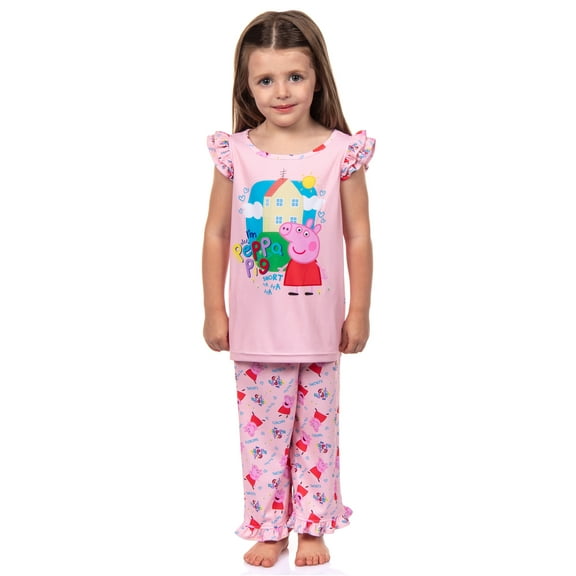 Peppa Pig Pajamas Toddler Girls' I'm Peppa Pig Snort Two-Piece Sleep Lounge Set Ruffle Sleeve Top Pajama Pant