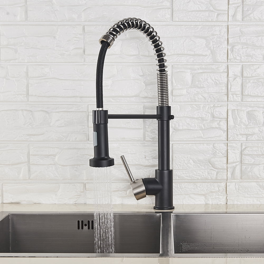 Senlesen Black Brushed Nickel Kitchen Sink Faucet Pull Down Sprayer Deck Mounted