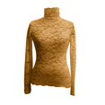 thumbnail image 4 of Women Long Sleeve Fitted Tops Mock Neck Floral Lace Sheer Casual Dressy Shirt Stretchy Slimming Basic Comfy Blouse, 4 of 5